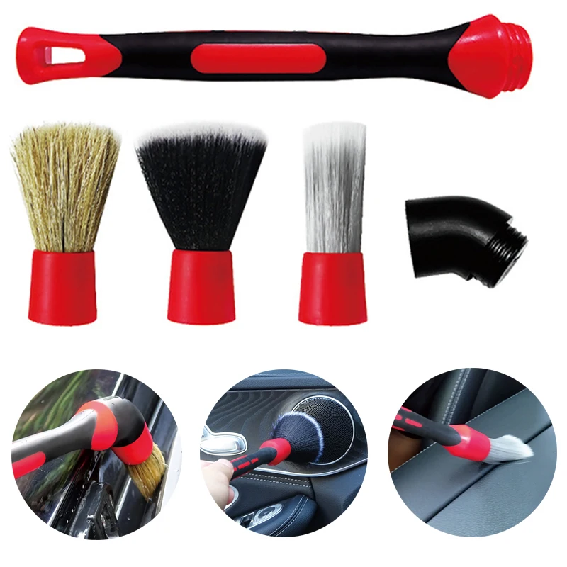 Removable Head Bend Car Wash Cleaning Brush Car Wheel Rim Detailing Tools Bristle Hair Sharpening Silk Soft PP Silk Car Cleaning