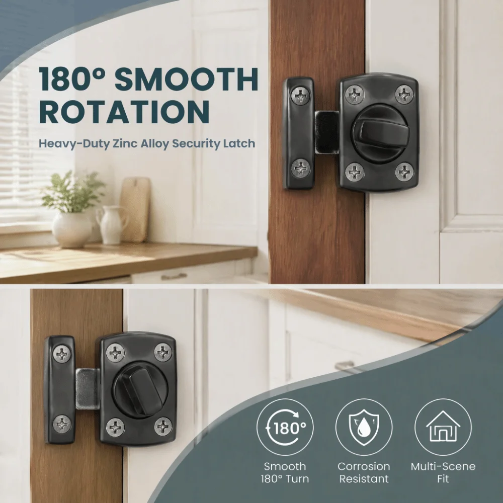 2set Household Zinc Alloy Rotate Bolt Latch With Screws Black Safety Door Latch Cabinet Bolt Latch Door