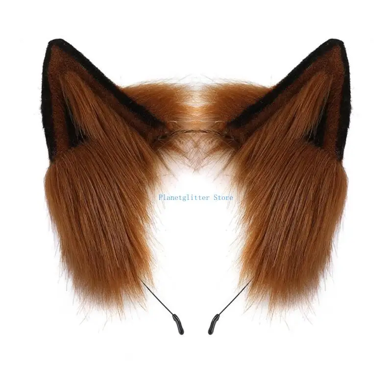 

652B Simulation Ears Plush Hairpin Solid Color Furry Plush Animal Hair Hoop