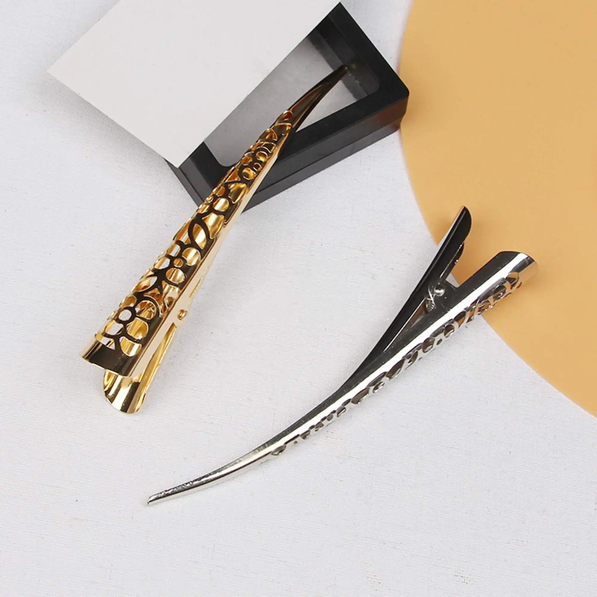 5Pcs/lot 13.5cm Metal Beak Clip Partition Clip Hairstylist Positioning Clip Hollow Duckbill Clip DIY Hair Accessories, Gold/Sil