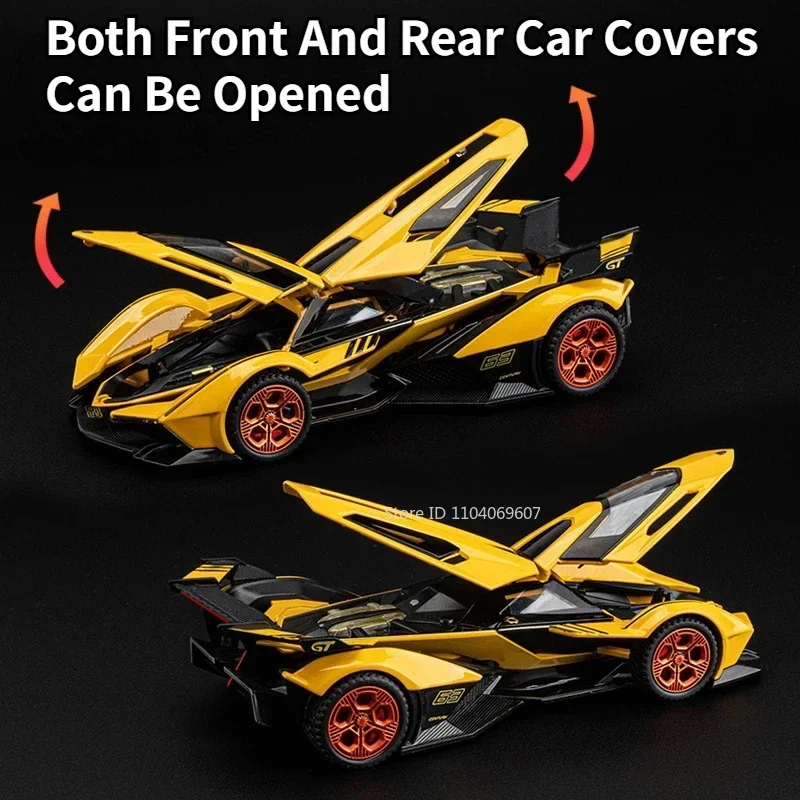 1:32 Lambor V12 GT Super Auto Modell Spielzeug Metall Druckguss Zurückziehen Musik Licht Miniatur Racing Fahrzeug Modelle Dekoration Jungen Geschenke – Detail 4