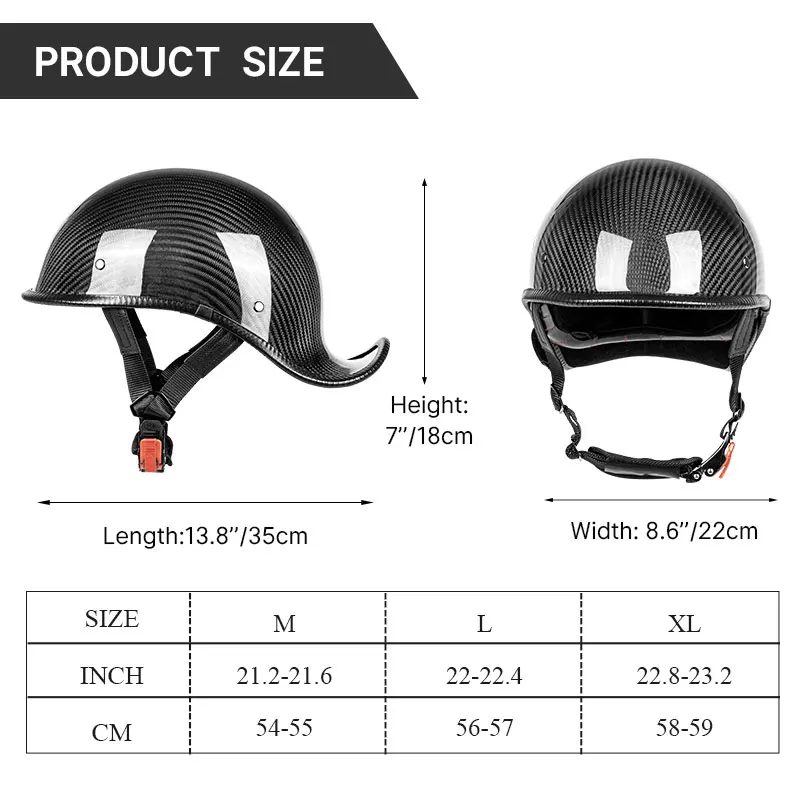 Premium Carbon Fiber Open Face Half Helmet Lightweight Shockproof Breathable Motorcycle Helmet DOT Approved for Men Women Urban