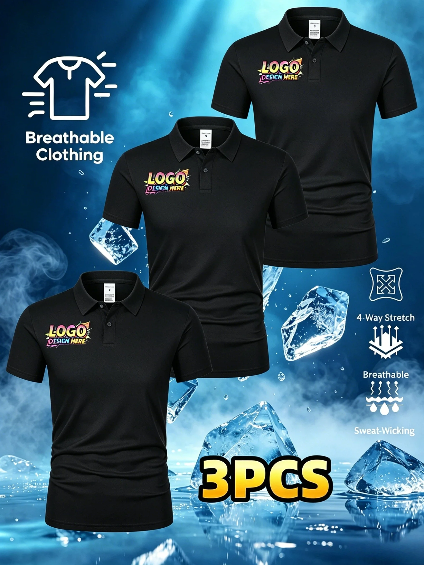 3er-Pack Polohemden mit individuellem Logo – Fügen Sie Ihr eigenes Foto/Selfie hinzu, lässiger Polostil mit kurzen Ärmeln, perfekt für Partys, Teambuilding,