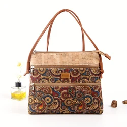 2pcs Crossbody Bags Cork Leather Paisley Printing Large Capacity Protable Shoulder Bag