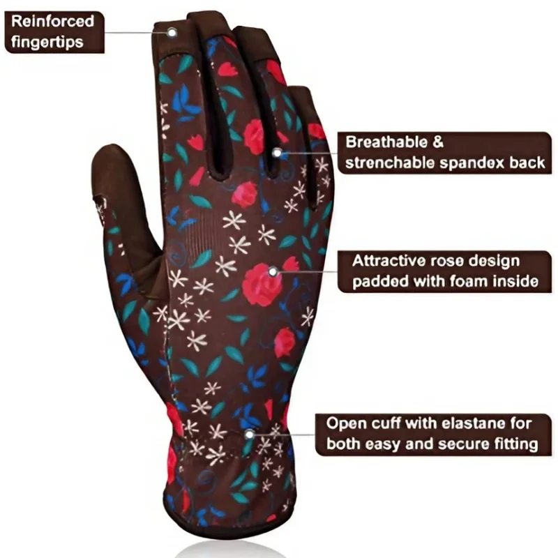 XYEHS-Gants de jardinage en cuir synthétique fleuri pour femme, gants de travail de désherbage, verde épine pour vec, planter, élaguer, 1 paire