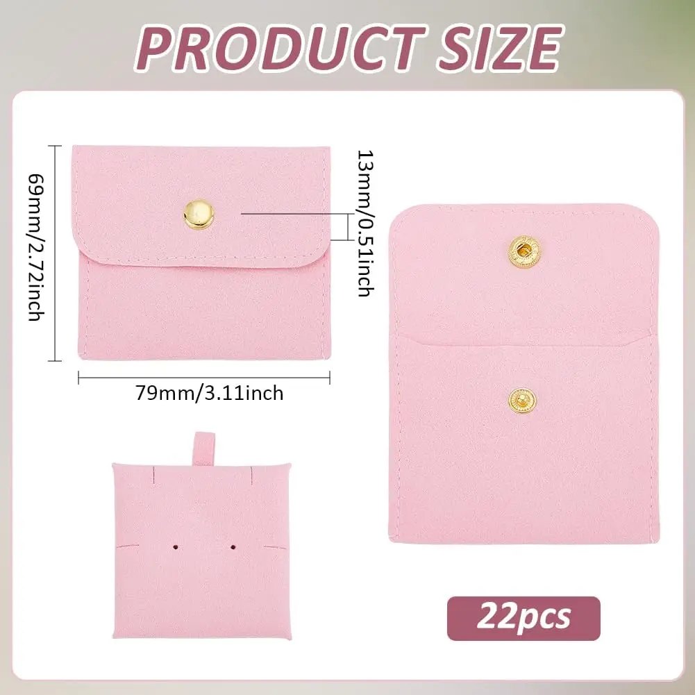 10pcs Pink Jewelry Pouch with Brass Button, 2.7x3.1x0.5 Inch Microfiber Jewelry Storage Bags Small Gift Bags for Bracelet Neckla