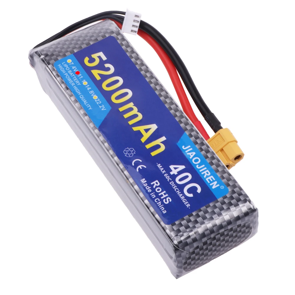 11.1V 5200mah 3S LiPo Battery With T XT60 Plug For RC Helicopter Aircraft Quadcopter Cars Airplane parts 11.1V 40C battery