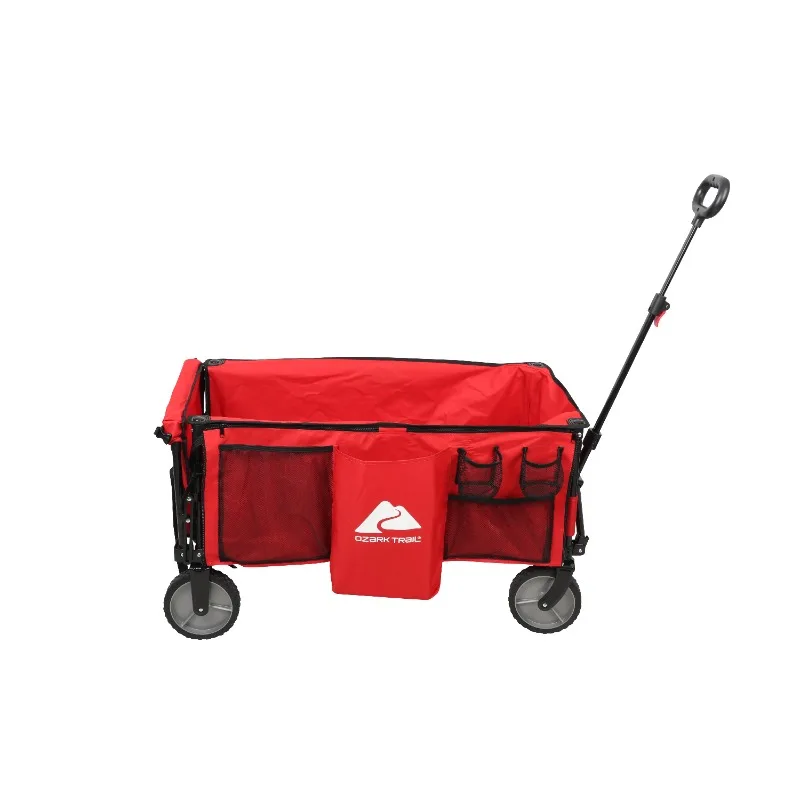 

Ozark Trail Camping Utility Wagon with Tailgate & Extension Handle, Red, Polyester, 21.6" Height
