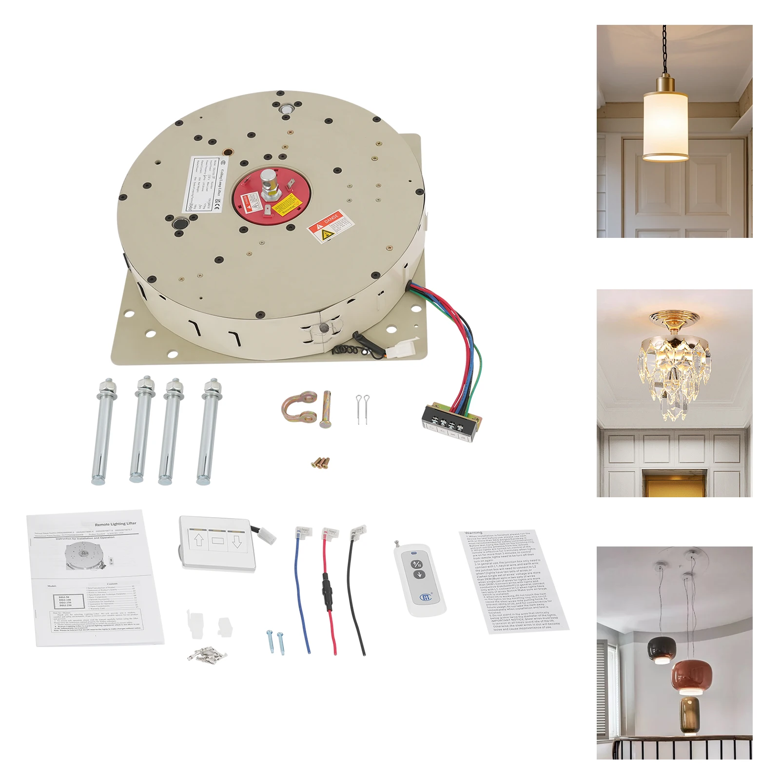 213W Efficient Chandelier Hoist Lifter Mechanism Remote Control Wall Switch Electric Motor Winch Lighting Lifting