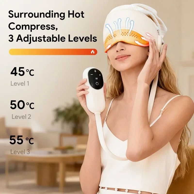 2025 Electric Head Massager Helmet Air Pressure Heating 3 Gears Battery Powered White KT-HD-01 - view 2