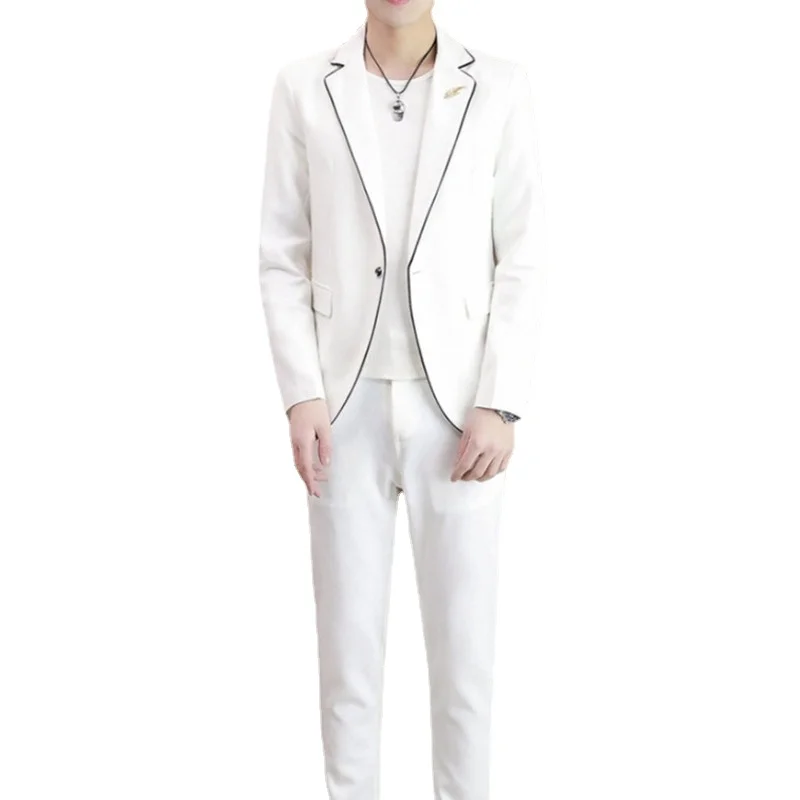 Spring 2024 New Men\'s (suit + Trousers) Korean Version Slim-fit Trend Fashion Youth Handsome Suit with A Two-piece Set POLYESTER