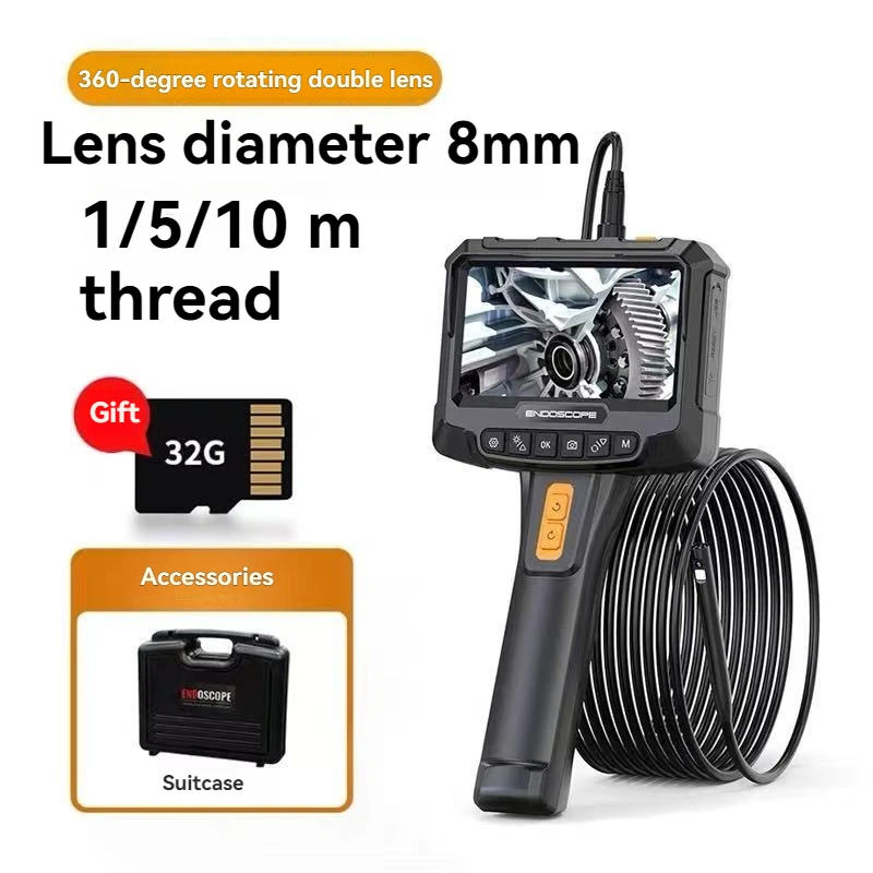 

1080P HD 8mm Dual Industrial Endoscope with 360° Rotating Camera 5-inch IPS Screen for Car Repair Pipe Carbon Deposit Detection