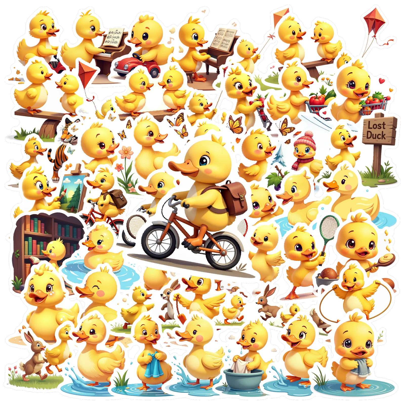 50pcs Lovely Duck Cartoon Graffiti Stickers for DIY Scrapbook Stationery Water Bottle Phone Laptop Guitar Decal