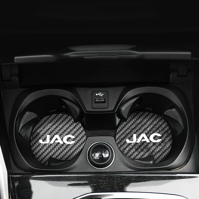 2 Pieces Car Cup Pad Carbon Fiber Waterproof Non Slip Insert Coaster for JAC JS3 JS5 JS7 Refine S3 S5 KR1 Vapour Accessories
