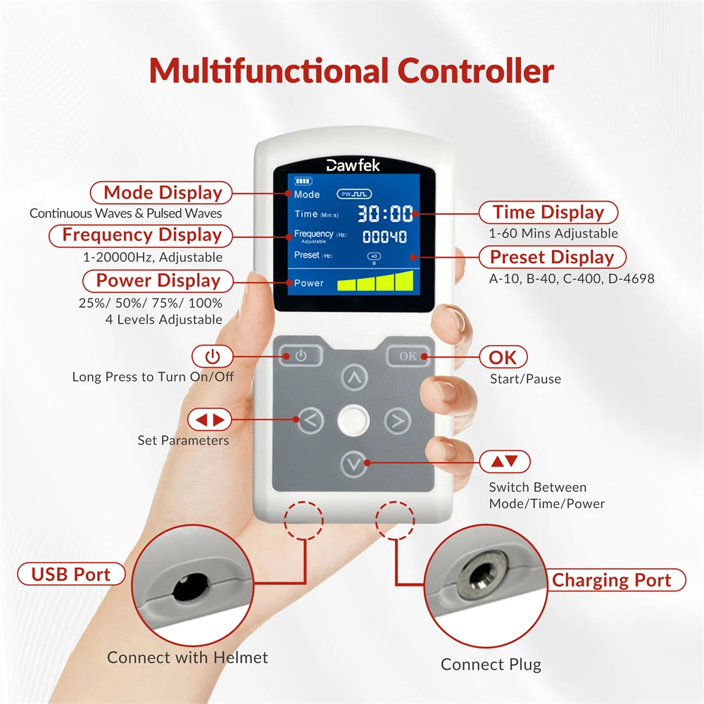 Dawfek-Máquina de Ondas Cerebrais para Tratamento Parkinson, Terapia de Luz LED, Capacete para AVC, Ansiedade, Depressão, Parkinson, 810nm * 280 Diodos