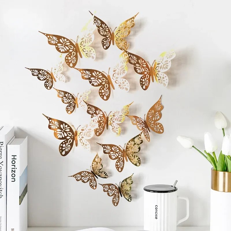 12pcs 3d Hollow Butterfly Wall Sticker Diy Home Decoration Wall Stickers Wedding Party Wedding Decors Butterfly Kids Room Decors