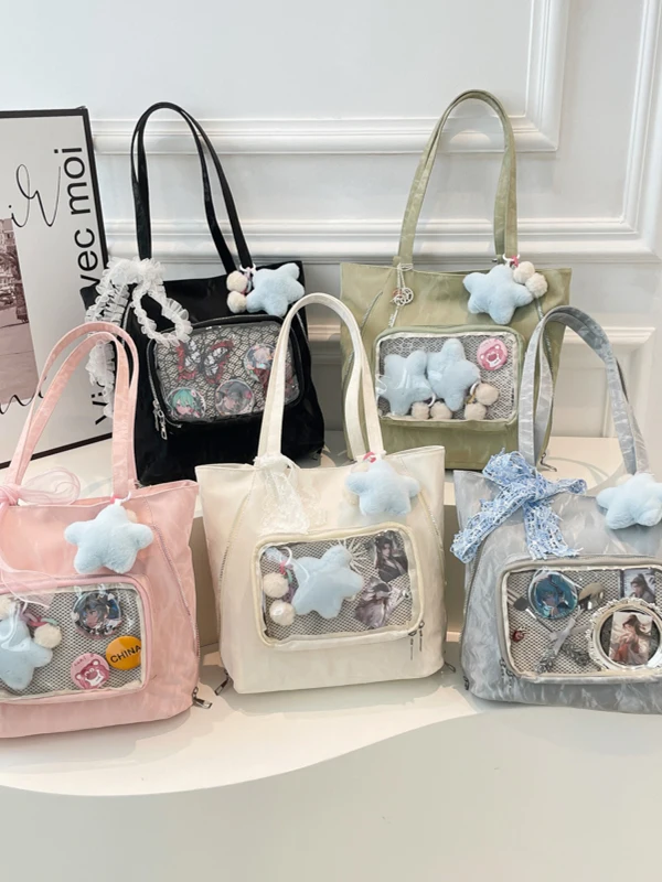 Cute Princess Style Dual Backbag Simple Single Shoulder Bag Soft PU Leather Tote Bag for Young Women Casual Pure Color Bag