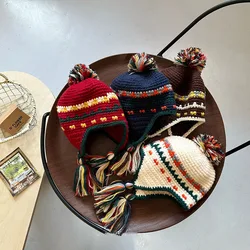 MILANCEL Winter Retro Children's Knitted Hats Girls Warm Beanie Children's Colorful Ear Protection Caps Boys Lei Feng Caps
