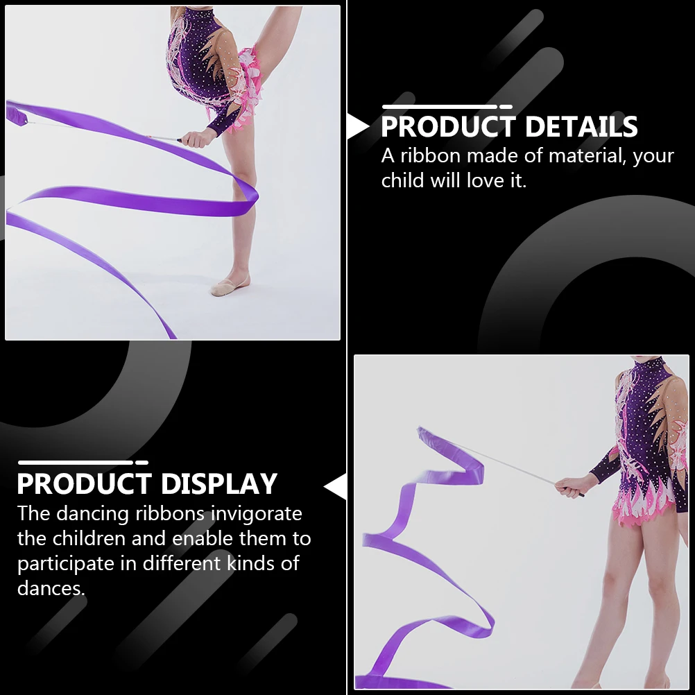 

4pcs Gymnastics Ribbons Purple Wooden Handle Kids Dance Streamers Durable Training Props For Gymnastic Accessories
