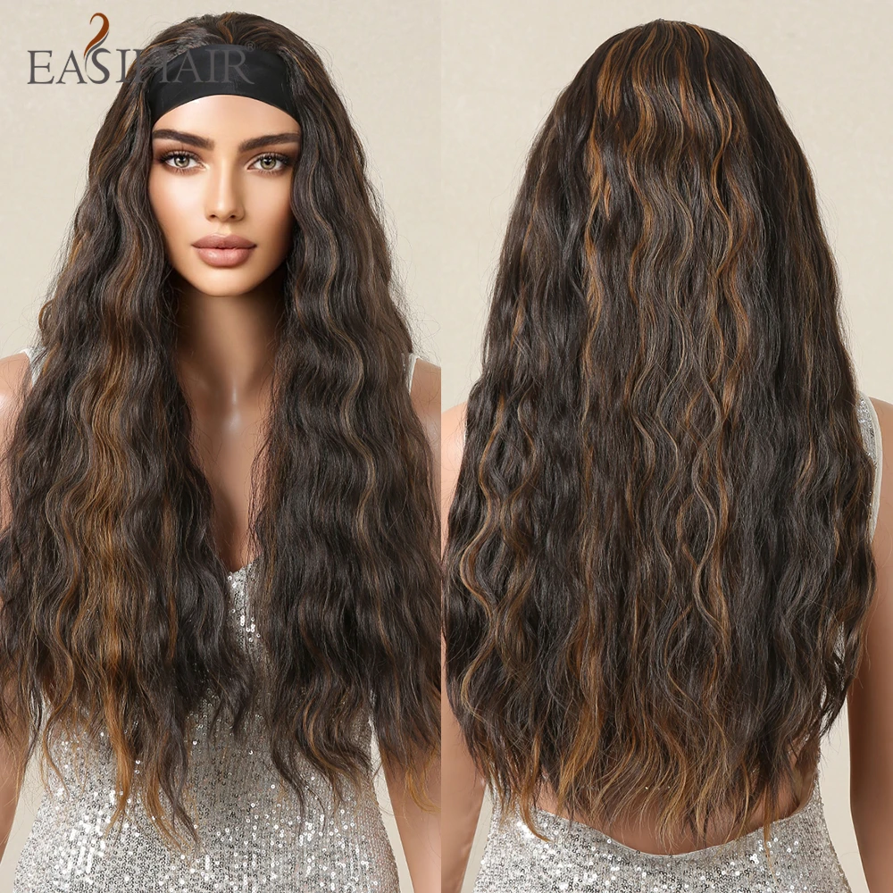 Women's Natural Wavy Brown Highlight Headband Wig