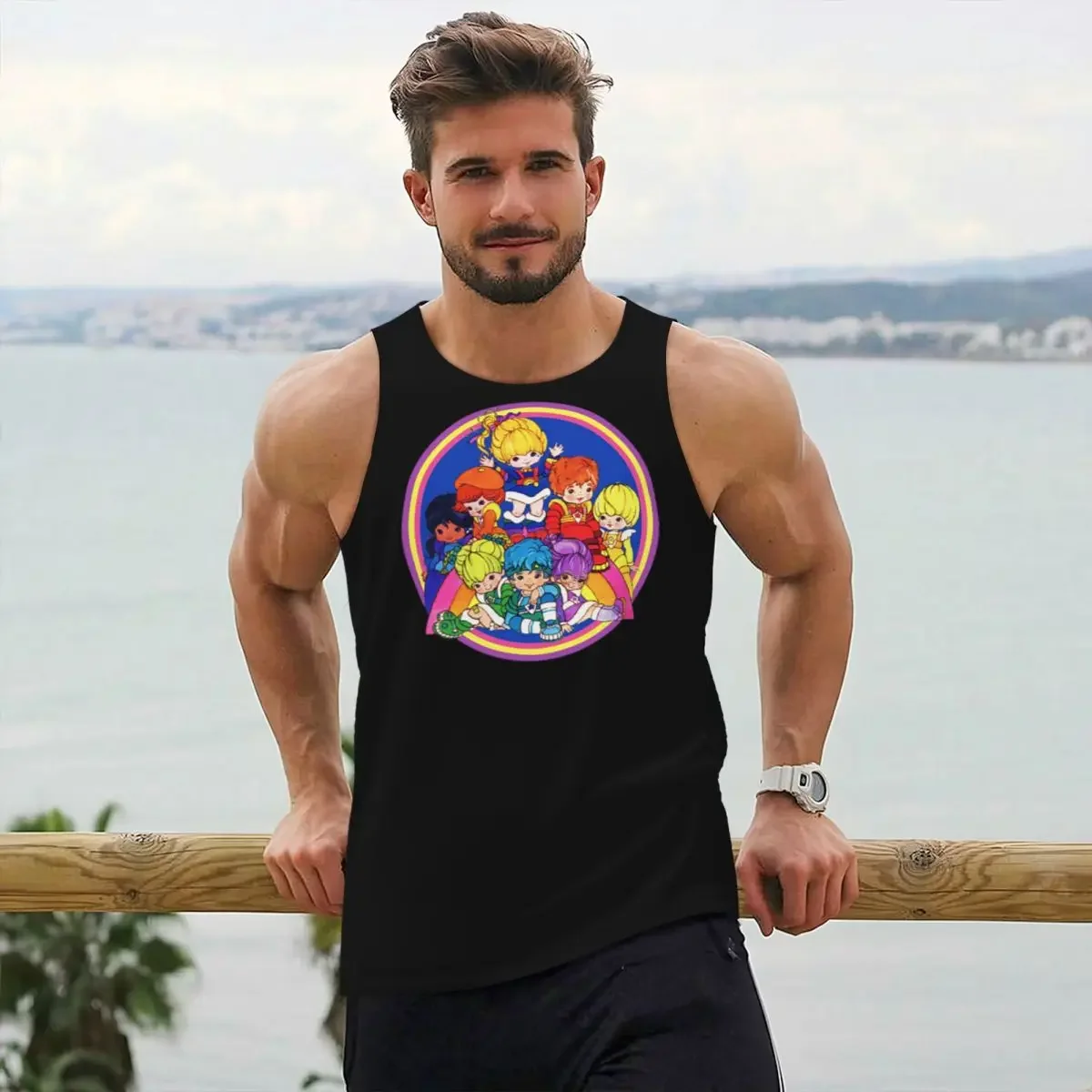 Rainbow Brite And Friend Gym Tank Bodybuilding Vest Fitness Sleeveless Tops Quick Dry Men Workout Sports Clothing