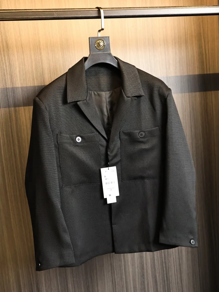 Loose Fit Men's Casual Suit Jacket Mixed Fabric Autumn Commute Versatile Style Breathable Long Sleeve Single Button Closure
