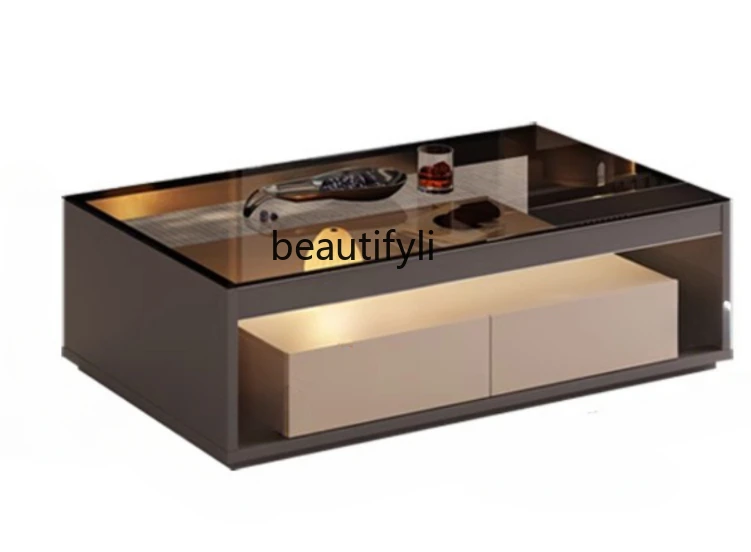 

Italian minimalist glass coffee table living room household rectangular tea table light luxury designer