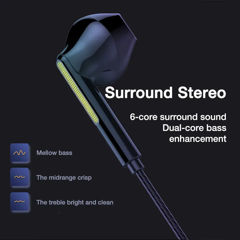VAORLO 3.5mm/Type-C Wired Headphones Heavy Bass In Ear Earphone With Mic USB C Stereo Earbuds Gaming Headset For Samsung iPhone