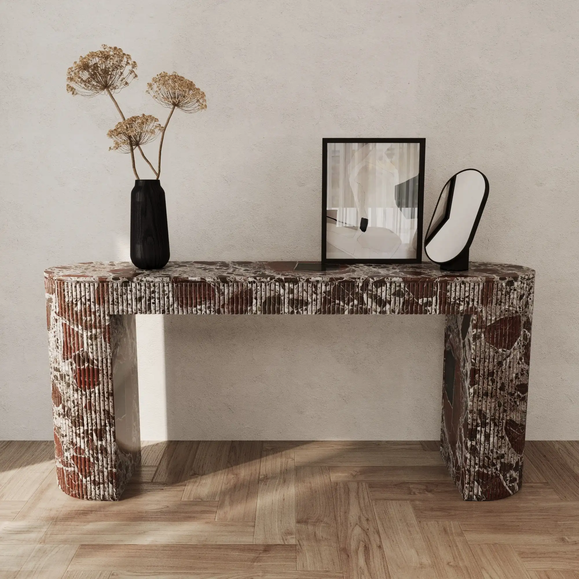 &d FURNITURE Table console en marbre cannelé Ballagio Rosso Levanto