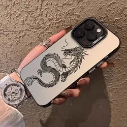 Silver IMD Case For iPhone 16 15 14 13 12 11 Pro Max XR XS 7 8 Plus SE 2020 2022 2023 Phone Funda Luxury Cool Dragon Totem Cover