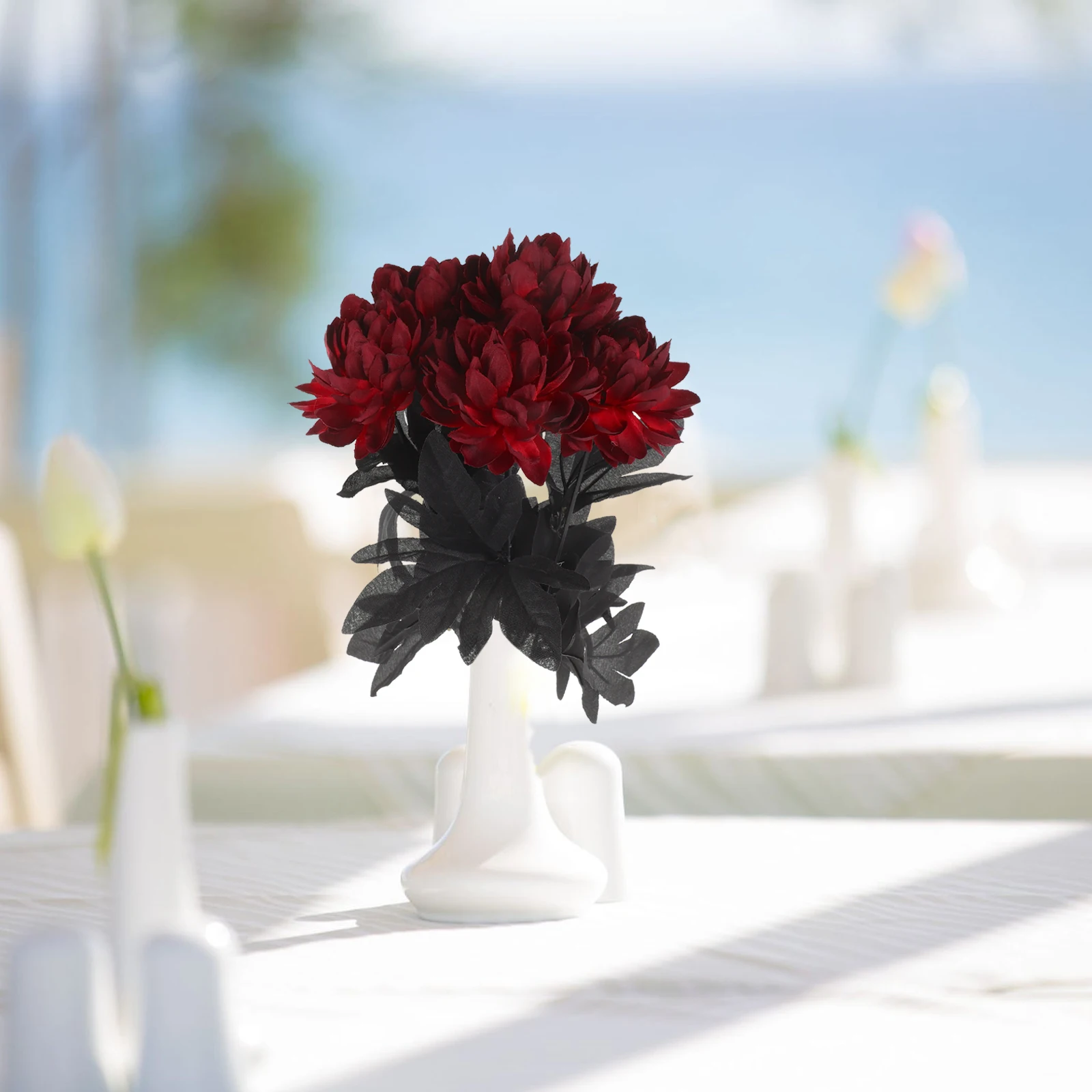 

5 Pcs Simulation Dahlia Artificial Flower Bouquet Home Decor Black Color Wedding Photography Prop Long Lasting
