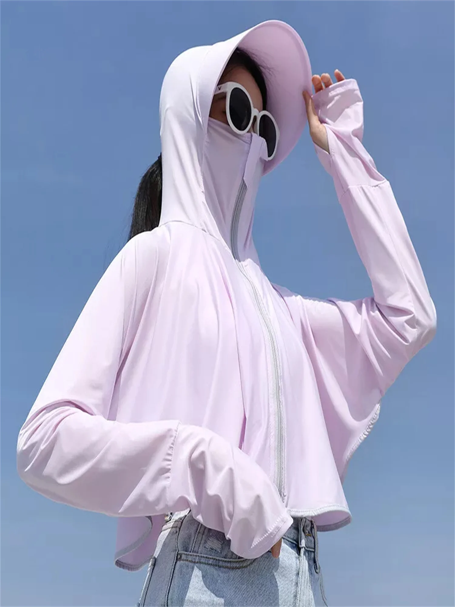 Women's sun protection hoodie, women's jacket summer sun protection clothing, outdoor hiking and cycling jacket, UV protection t