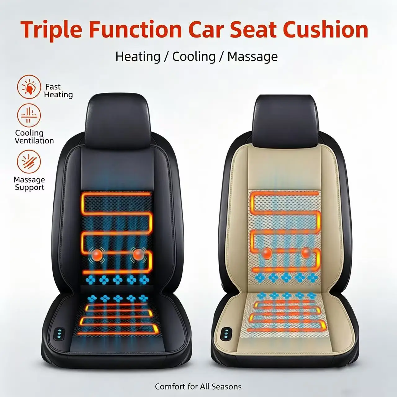 Yanace Multi Functional Car Seat Cushion with Heating Cooling Fan Massage Universal Breathable Auto Seat Pad for All Vehicles