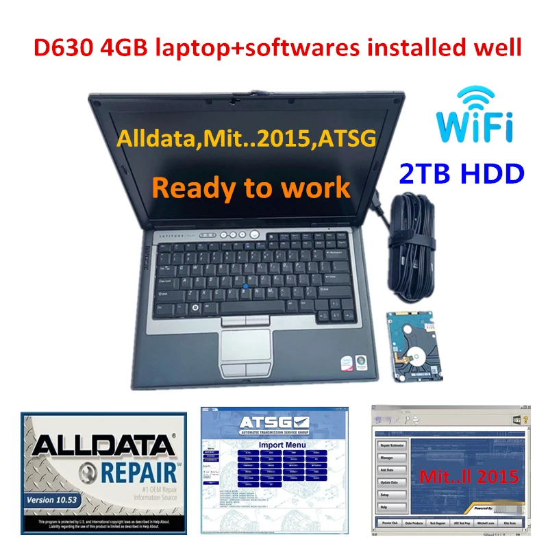 

2022 Hot Laptop for Dell D630 Used 4GB Ram with 2TB HDD Alldata 10.53,mit..ll 2015,Atsg software installed well,ready to use