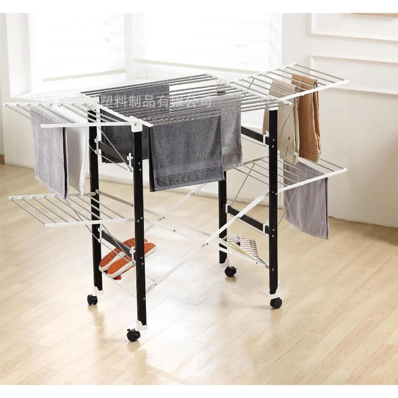 Indoor and outdoor multifunctional stainless steel mobile folding large capacity floor mounted clothes hanger