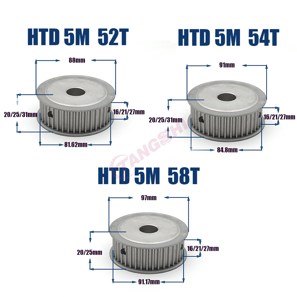 HTD 5M 52Teeth 54Teeth 58Teeth Synchronous Timing Pulley Bore 10mm~30mm for Width 15/20/25mm Belt 5M-52T 54T 58T Timing Pulley
