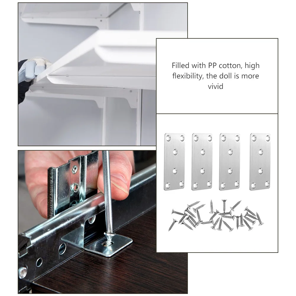 

6Pcs Stainless Steel Straight Braces Furniture Brackets Flat Mending Plates Repair Fixing Bracket Cupboard Cabinet Drawer
