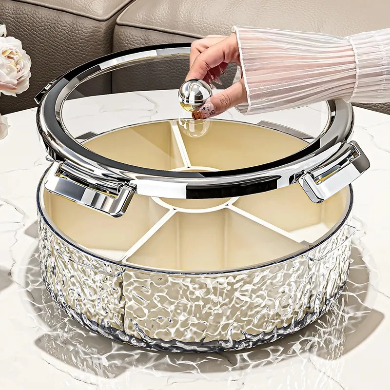 

Multi-layer grid with lid plastic fruit plate high-end dried fruit plate light luxury household living room