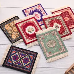 Persian Mini Woven Rug Mat Mousepad Retro Style Carpet Pattern Cup laptop PC Mouse Pad with Fring Home Office Table Decor Craft