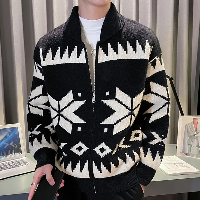 

High Quality Contrast Stitching Zipper Cardigan Men Sweaters Korean Autumn Cardigan Sweater Sueter Hombre Los Hombres Abrigos