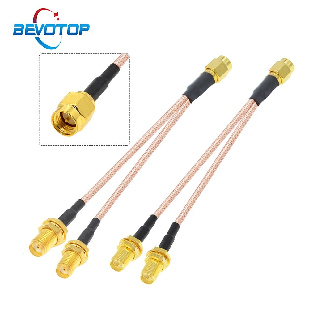 SMA Male to Dual RP-SMA / SMA Female Bulkhead Y Type Splitter Combiner WIFI Antenna Extension Cable RG316 RF Coax Pigtail Jumper