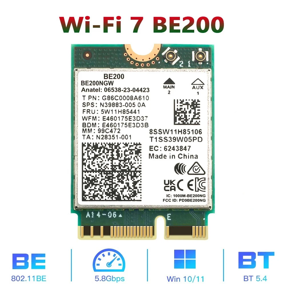 

Новая Wi-Fi 7 BE200 Bluetooth 5,4 Wi-Fi карта BE200NGW 2,4/5/6 ГГц 5,8 Гбит/с для ноутбука Windows 11