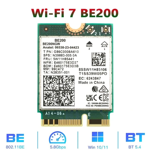 Imagen 1 del producto Nuevo Wi-Fi 7 BE200 Bluetooth 5,4 tarjeta Wifi BE200NGW 2,4/ 5/ 6 GHz 5,8 Gbps para Windows 11 PC portátil