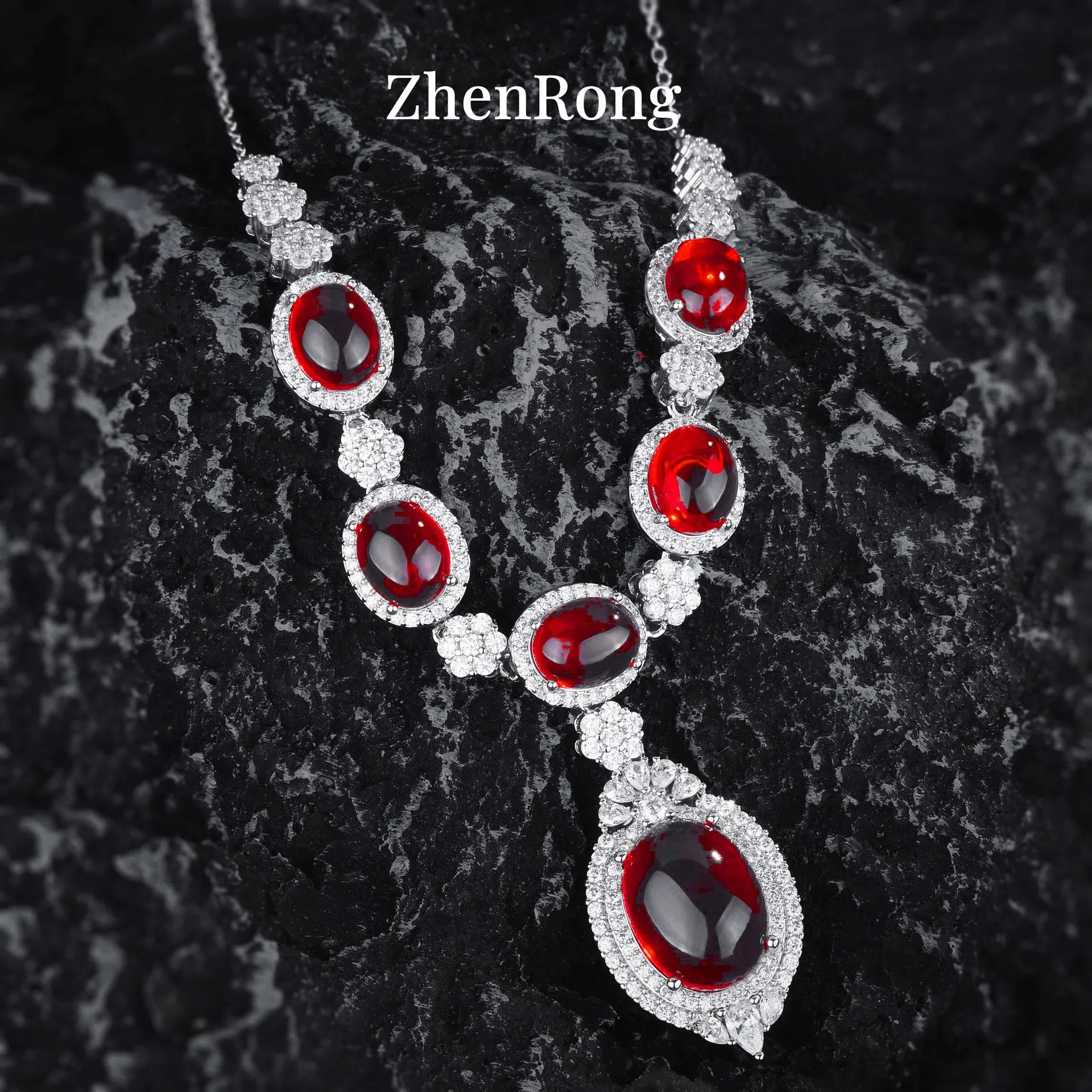 New Luxury Simulation Pigeon Ruby Jewelry Sets For Women Exaggerated Big Red Stone Pendant Necklaces Bracelets Earrings Rings