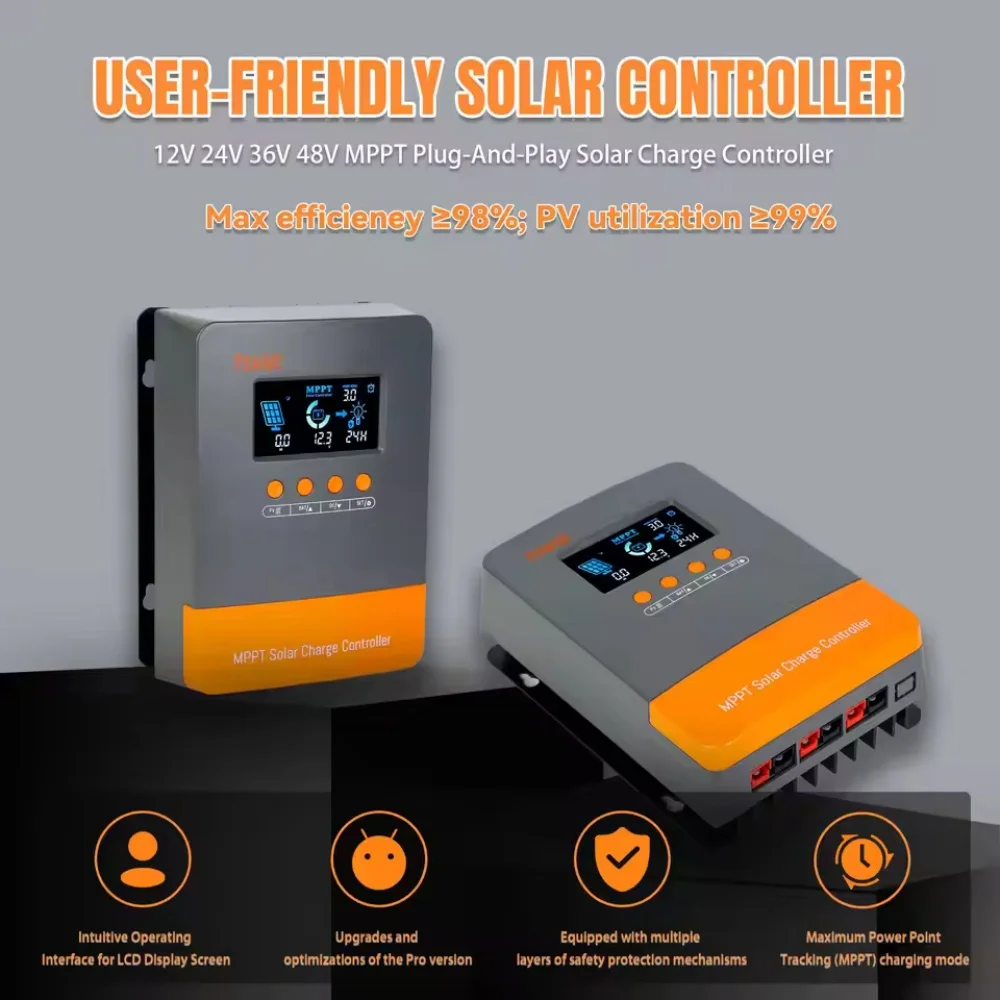 PowMr 60A MPPT Solar Charge Controller PV160V Auto 12V 24V 36V 48V Support up to 12 parallel connections for Solar Home System