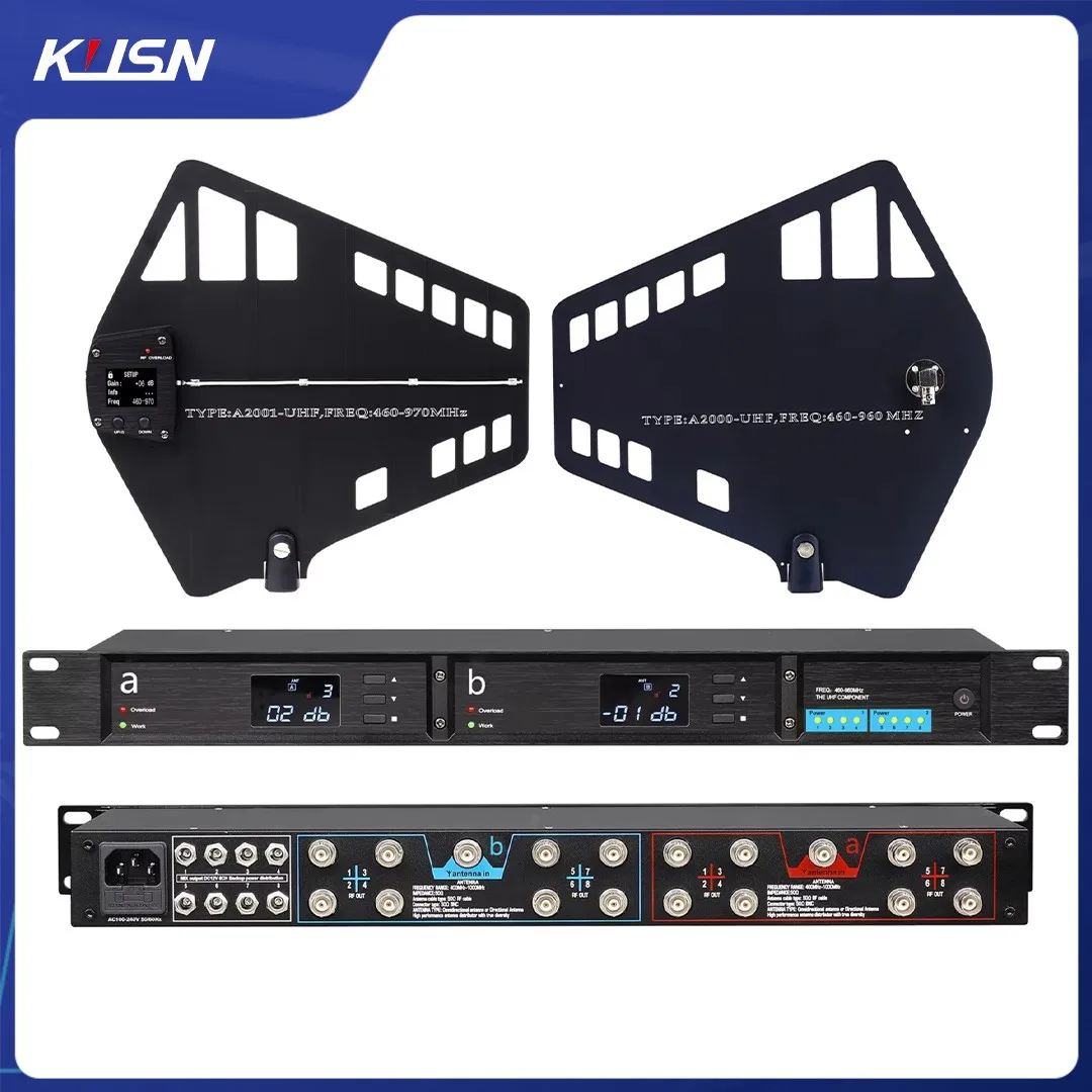 UHF Microphone Wideband Antenna Splitter UA80-A2001 450-1000MHZ RF Signal Directional BNC-BNC Coaxial Cables 16 Grounps