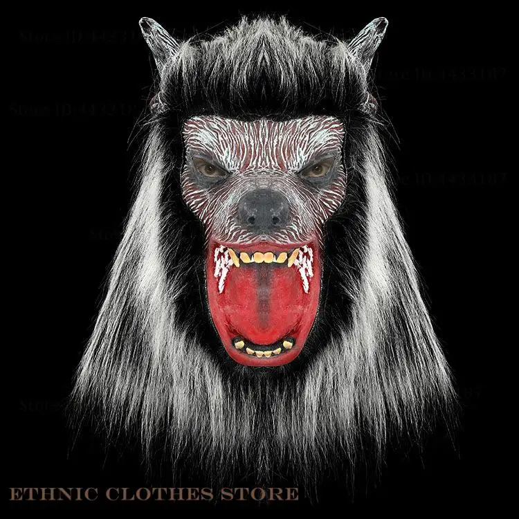 Halloween lobisomem máscara cosplay traje adereços lobisomem látex borracha lobo cabeça máscara de cabelo headwear festa de máscaras decoração assustadora