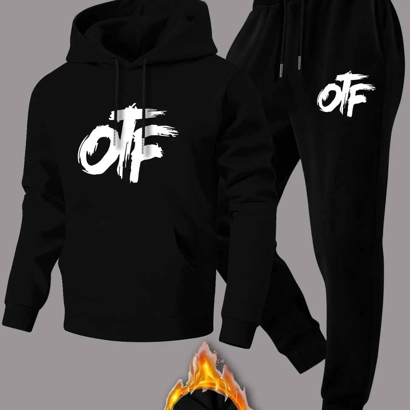 Men's casual hooded sweatshirt with drawstring pants - new two-piece set featuring letter-printed sportswear design