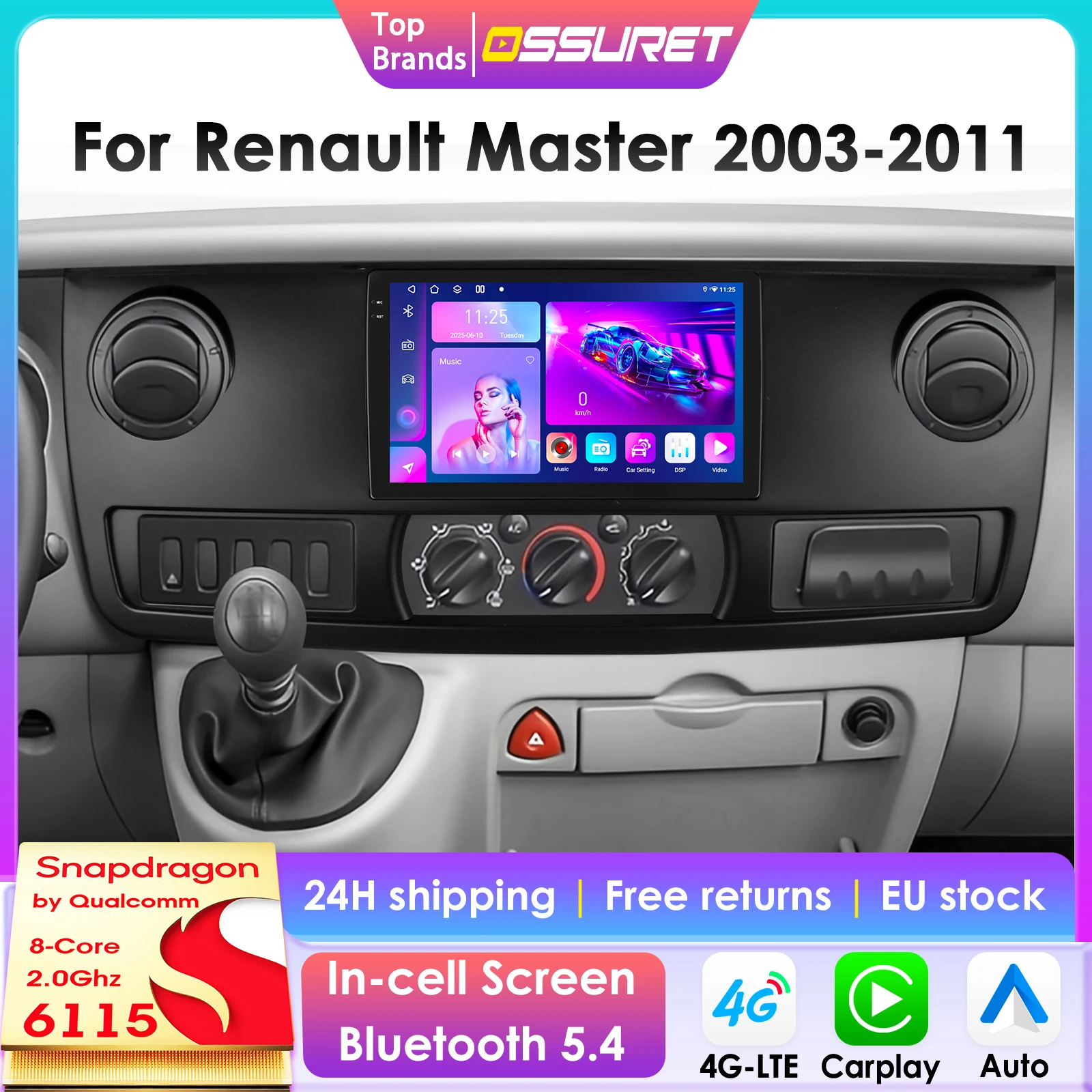 Kabelloses CarPlay Android Auto Autoradio für Renault Master 2003 - 2011 GPS Intelligente Systeme Stereo Multimedia Autoradio 6115