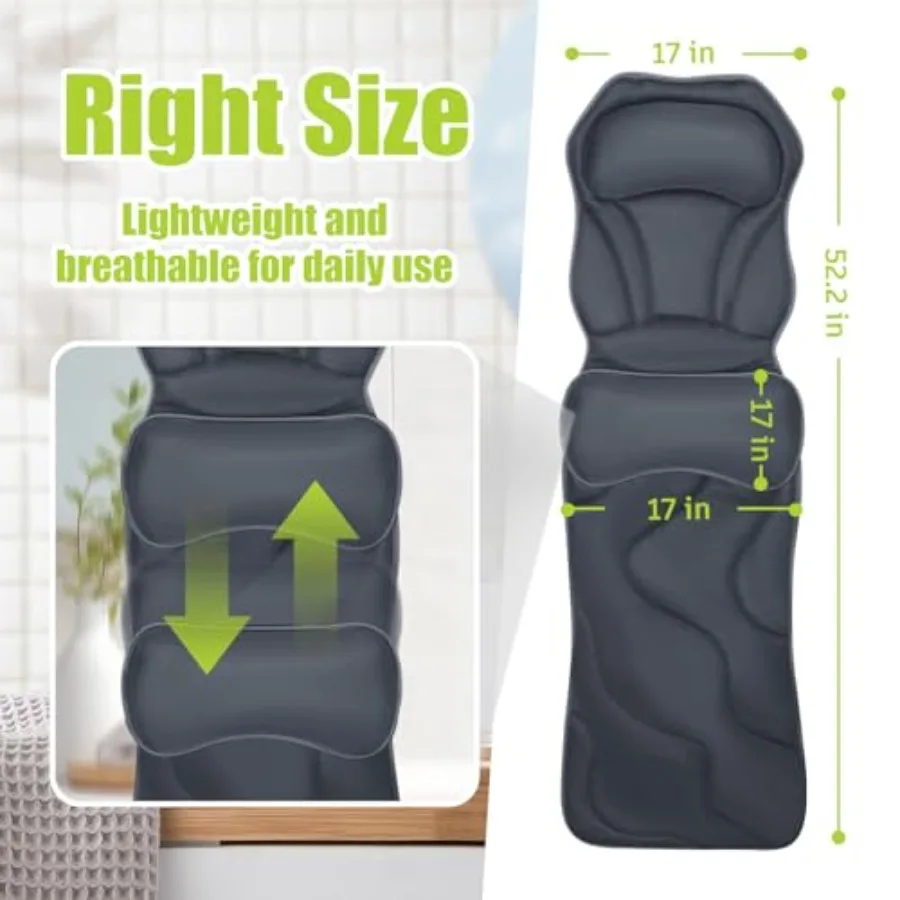 Full Body Bath Pillow for Tub - Extra Long and Thick Tub Pillow with Head, Back and Lumbar Support, 168 Non-Slip Suction Cups,